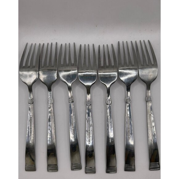 Set Of 7 International Silver Palisades Frost Stainless Steel Dinner Forks 18/10 - Picture 3 of 4